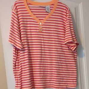 White Stag Pink and Orange Striped Short Sleeve Tee